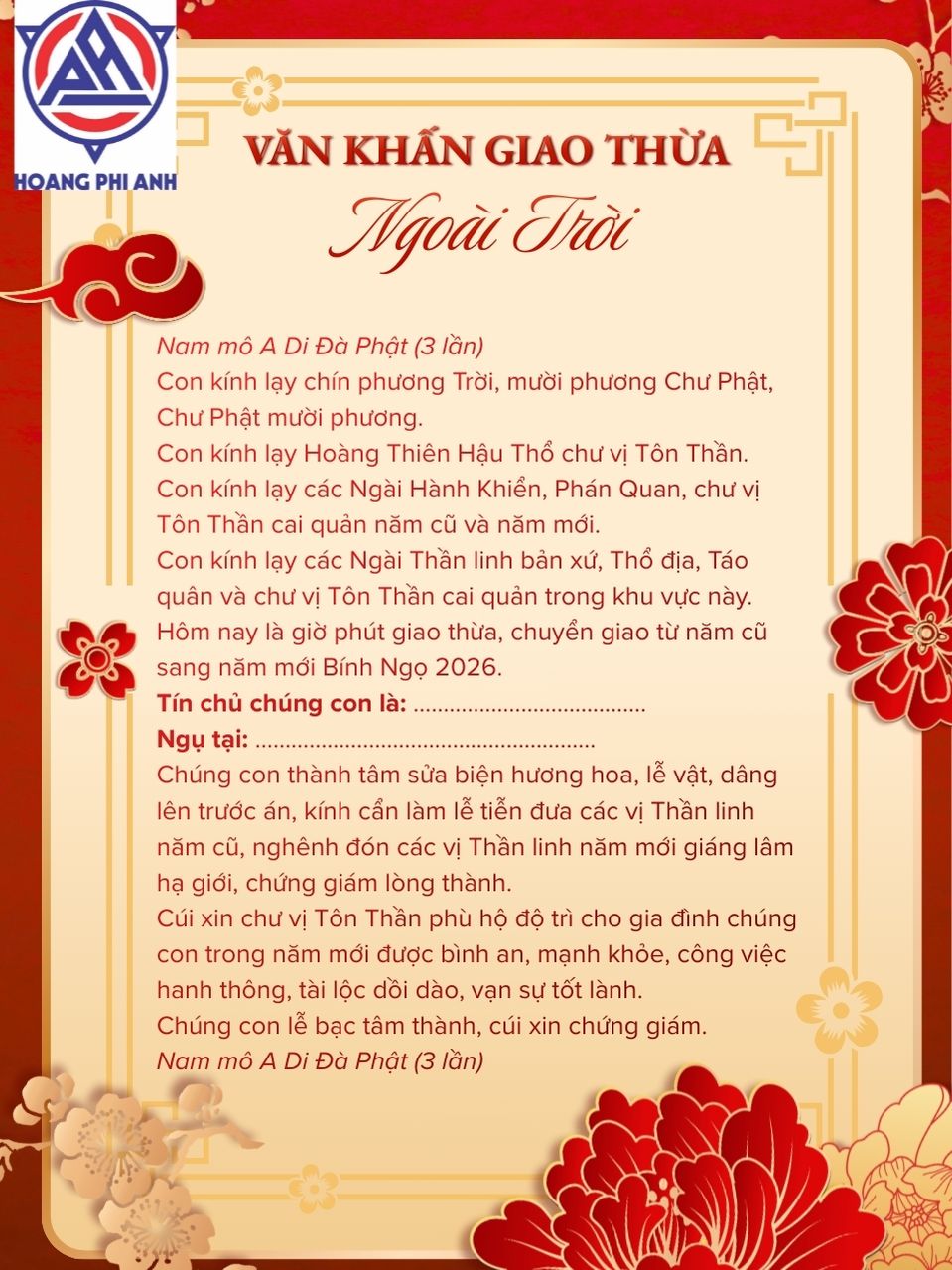 văn khấn giao thừa ngoài trời