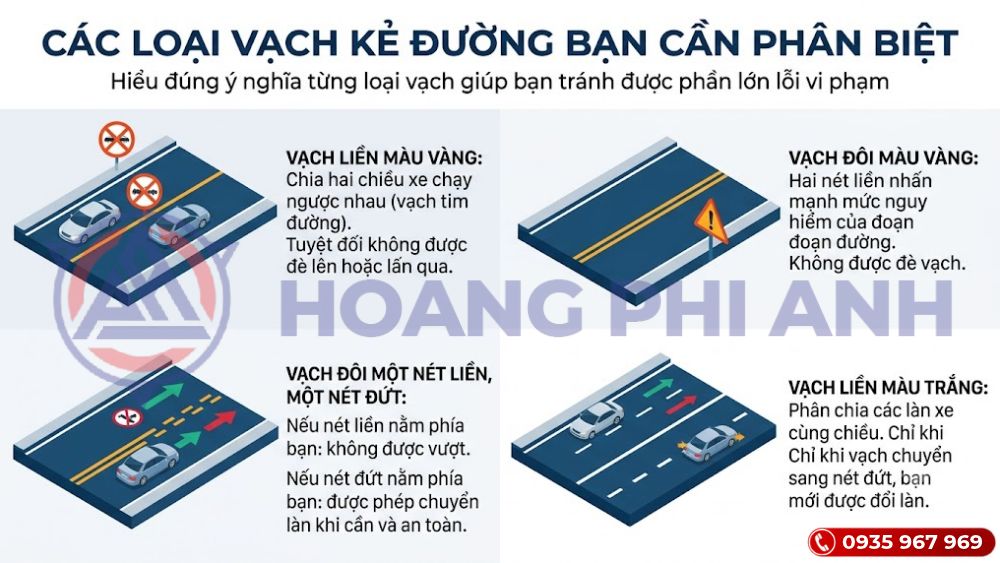 Mức phạt lấn làn, đè vạch: Phân loại các loại vạch kẻ đường 